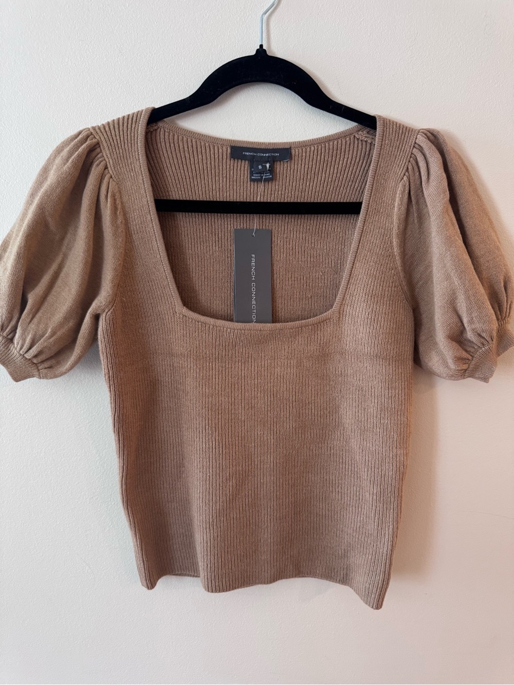 French Connection Square-Neck Puff Sleeve Knit Top
